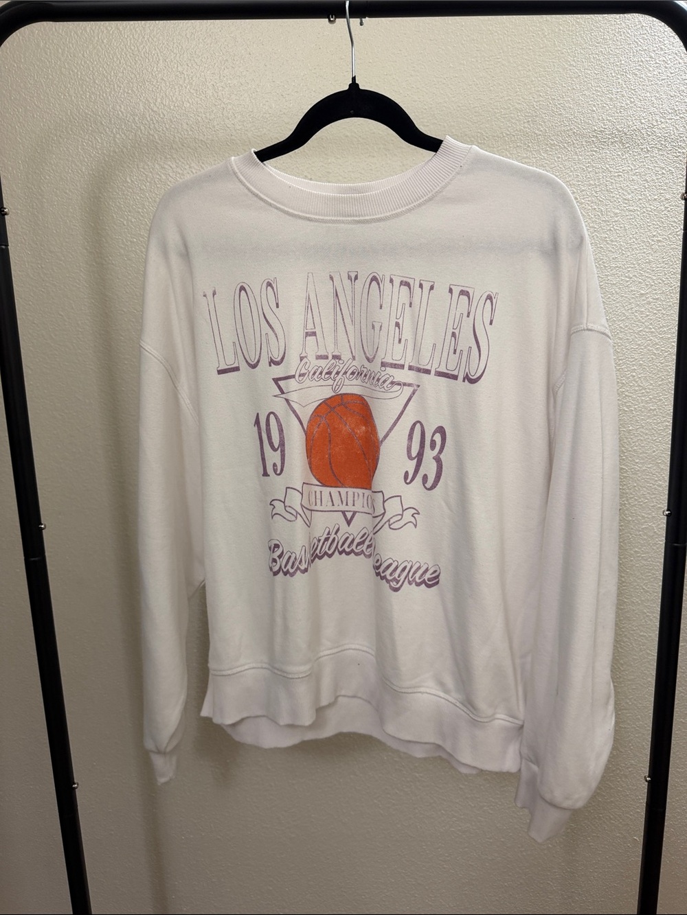 Los Angeles Graphic Crewneck Sweater in White with Orange Accent